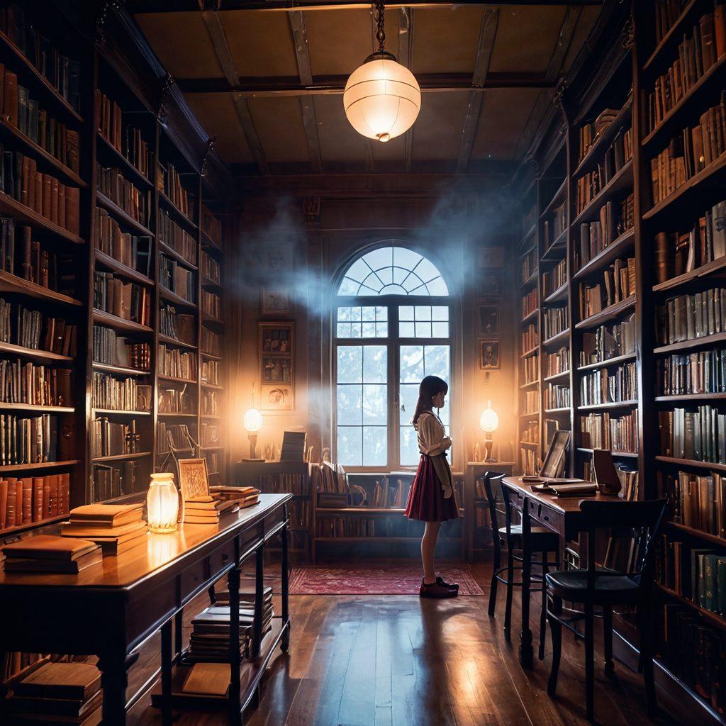 A stylized depiction of a mystical library filled with vibrant, colorful manga and art books, where the shelves are adorned with various iconic Hentai characters subtly integrated into the background. The environment is bathed in soft, ethereal lighting, with a translucent mist creating an engaging atmosphere. In the foreground, a curious individual is browsing through the collection, with an expression of wonder. The image should evoke a sense of exploration and intrigue. digital art. vibrant colors. ethereal lighting.